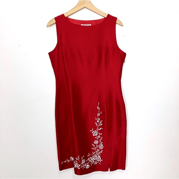 Vintage Bob Mackie Studio red silk midi dress sheath tank sleeveless cocktail - Picture 1 of 7